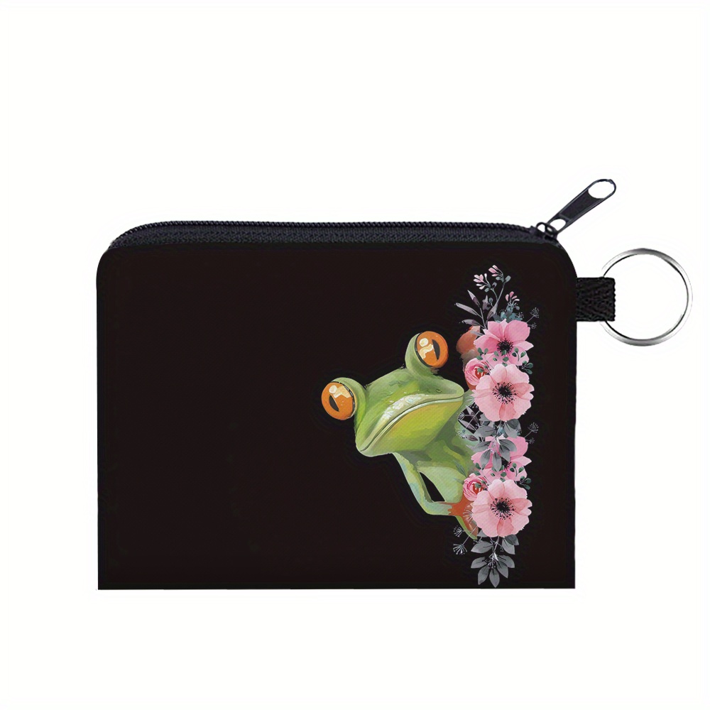 

Waterproof Polyester Coin Purse With 3d Hd Frog And Flowers Print, European/ Zippered Pouch With Key Ring - Hand Washable, Small Wallet For , Cards, Earphones - Ideal Gift From Yiwu Area (model 22889)