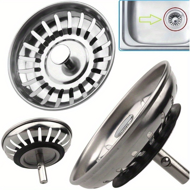 

2-pack Stainless Steel Sink Strainer With - Universal Metal Kitchen Sink Waste Plug, Bathroom Sink Drain Filter, And Bathtub Pop-up Drain Stopper Accessories