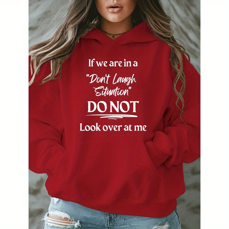 

Women's Plus Size Casual Sweatshirt, "" Quote, Round Neck Pullover With Pockets, Polyester, Stretch Knit, Hooded, Autumn/, Letter Print, Large Size Top