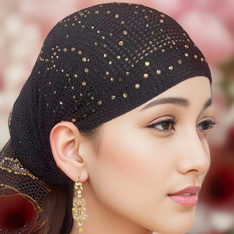 3pcs womens elegant retro hot stamping perforated   caps with elastic mesh toe snap closure lightweight   for   washing sleeping daily formal events multi color beige   islamic christian neutral headscarf cap comfortable versatile   head sizes