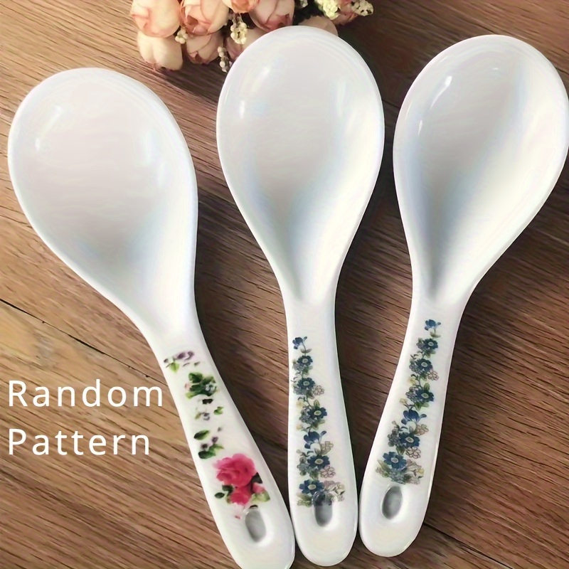 

3 Random Pattern Floral Plastic Rice Spoons, 1/3 Set, Utensils, Home Dining Restaurant Hotel, Plastic Serving Spoons For Rice