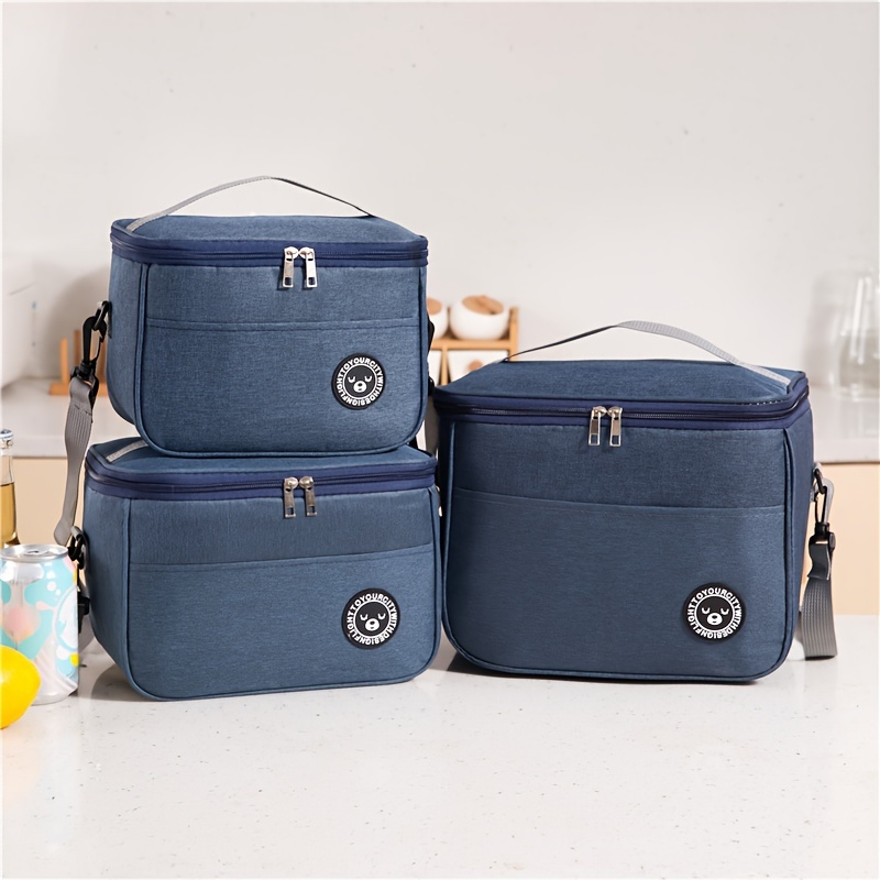 

1pc Waterproof Oxford Fabric Insulated Lunch Bag With Shoulder Strap - Large Capacity, Rectangular Bento Box Carrier For Work & Picnic, Hand Wash Only