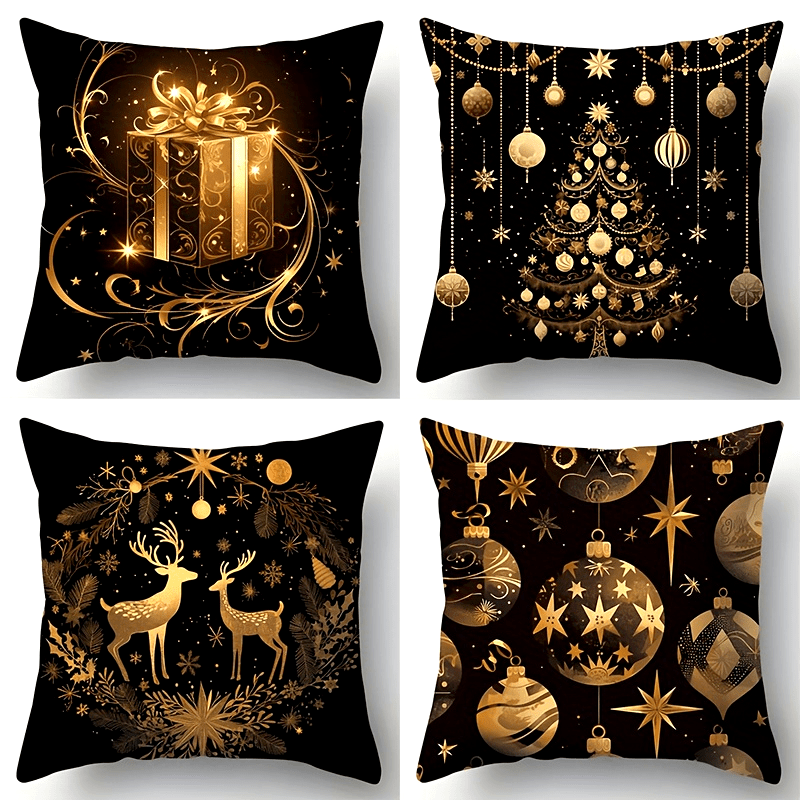 

Christmas Pillowcase: 4 Pieces, Black And , Soft Fabric, Hand Washable Only, , Zipper Open And Close, Suitable For Living Room Decoration