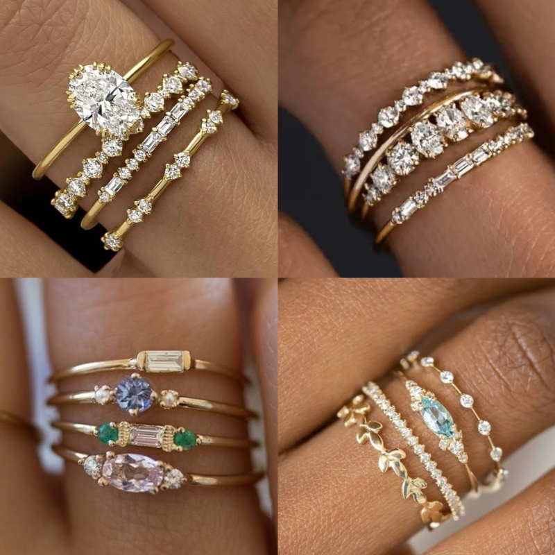 TEMU 4 Styles/ Set Of 16pcs Autumn/ Winter New Women's Fashion Ring Set, Luxurious And Elegant Women's Jewelry, New Year Gifts For