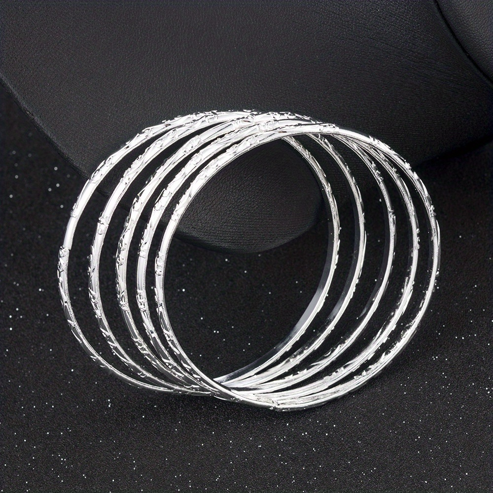 TEMU 5pcs/ Set Pattern Silvery Color Bangle Set, Geometric Circle Hand Jewelry Silvery Plated Jewelry Gift