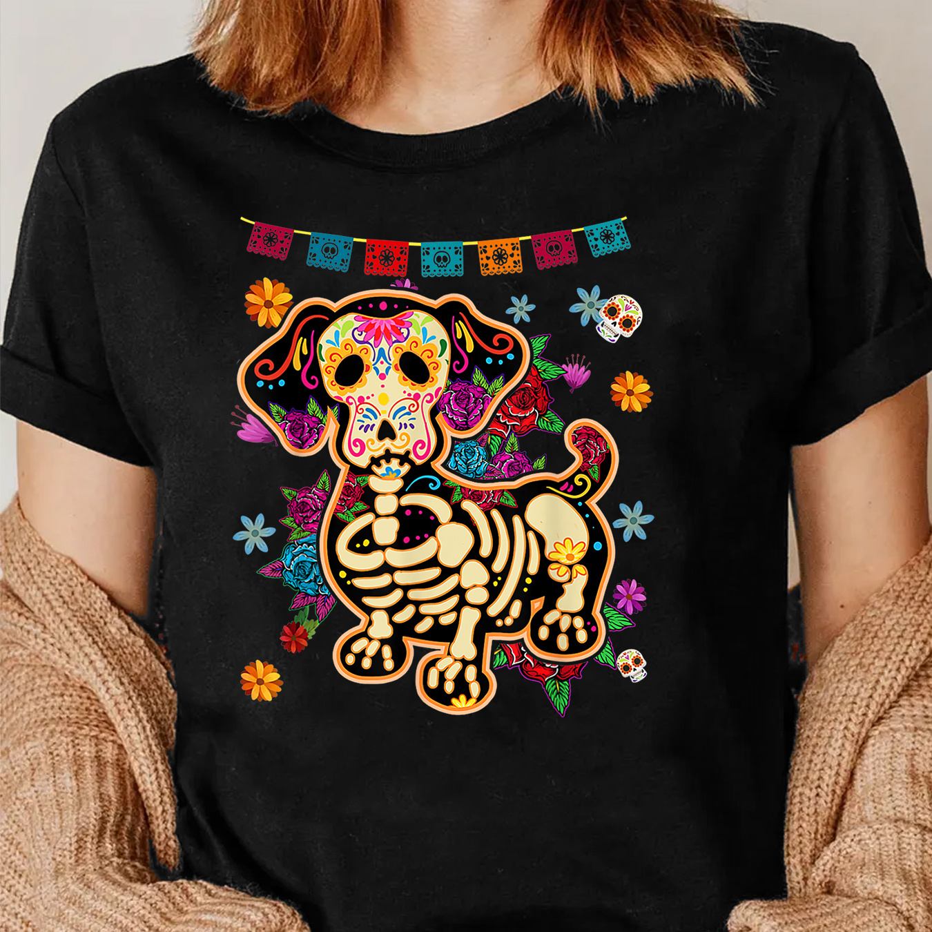 

1pc Women's Casual Round Neck Short Sleeve T-shirt With Cartoon Sugar Dachshund Print, Polyester Knit Fabric, Regular Fit, All -