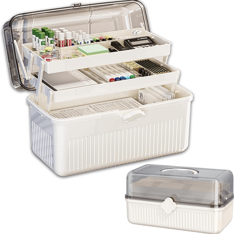 

Stainless Steel Large-capacity Storage Organizer With Handle, Ideal For Medicine, Cosmetics, And Personal Items, And Portable For School And Travel