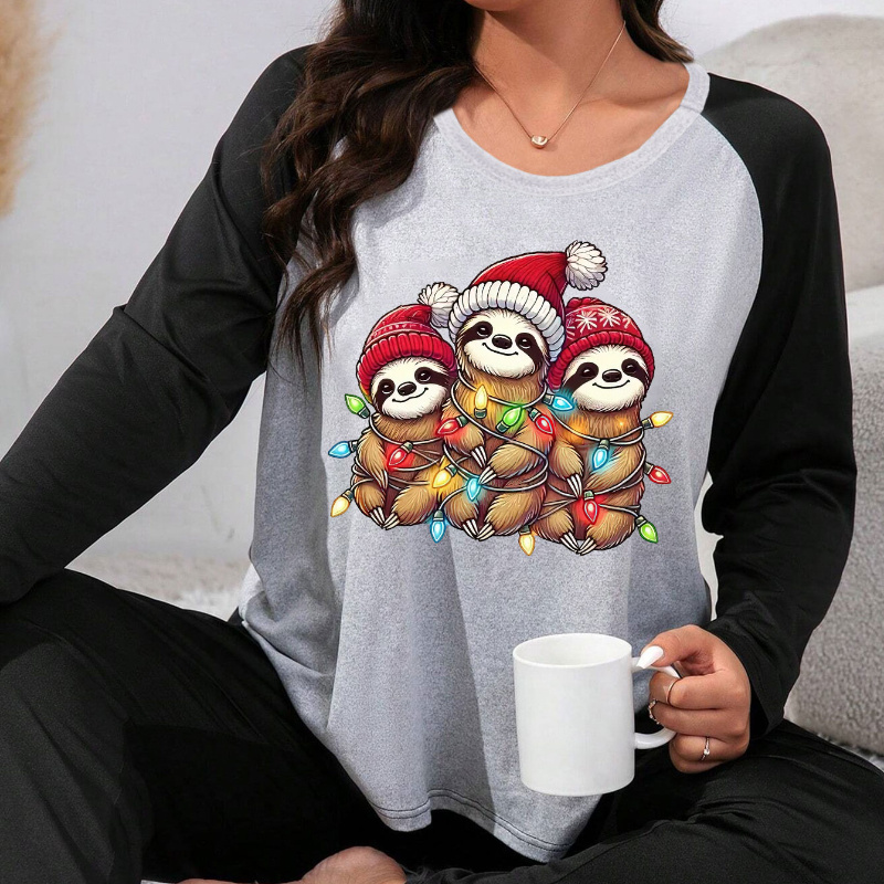 

Christmas Wearing Santa Hats Printed Women's Large Size Casual Set