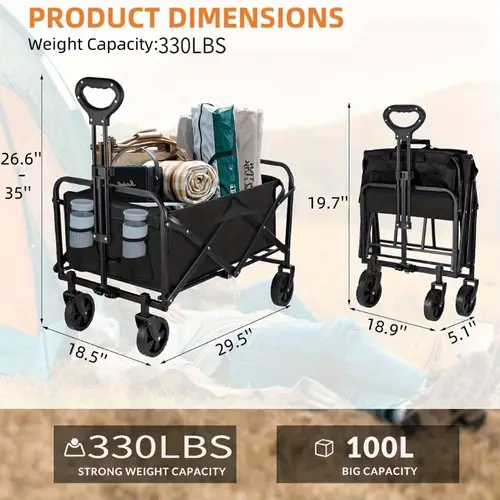 foldable wagon 330 450lb heavy duty foldable utility garden wagon with terrain beach wheels side pockets portable camper for shopping sports picnicking fishing