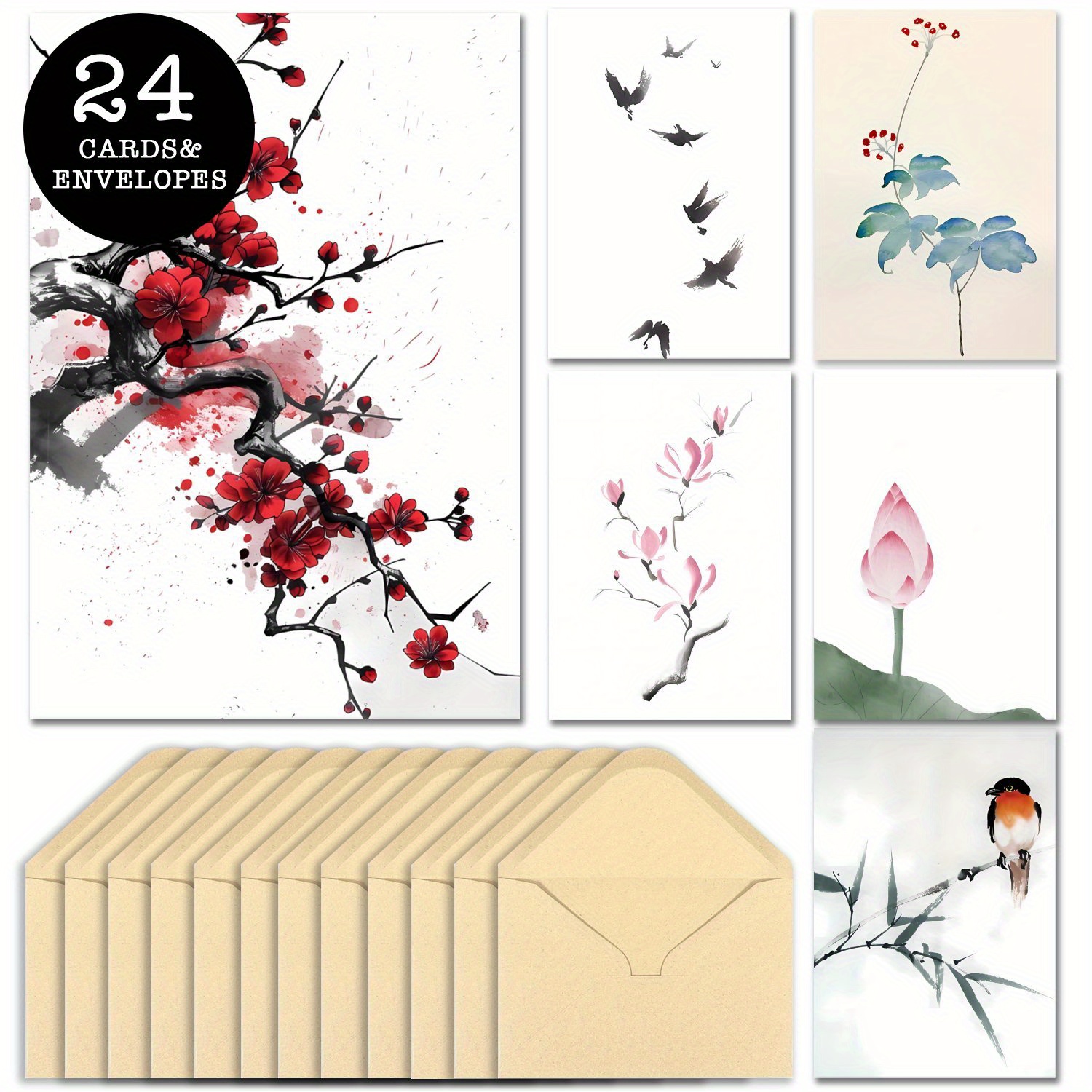 

24- Chinese Ink Greeting Envelopes, - Notecards For Christmas, , , , You - Suitable For Anyone