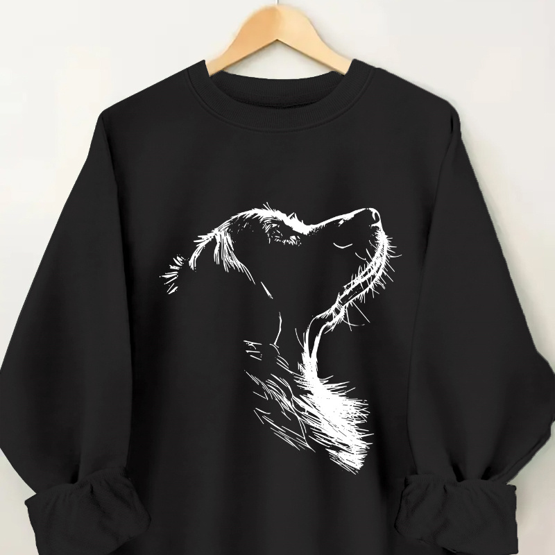 

Dog Print Sweatshirt, Crew Neck Casual Sweatshirt For Fall & Spring, Women's Clothing