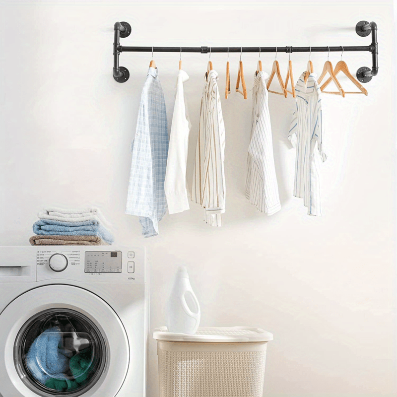 

Industrial Pipe Clothes Rack Space Saving Wall Mounted Clothing Rack (black)