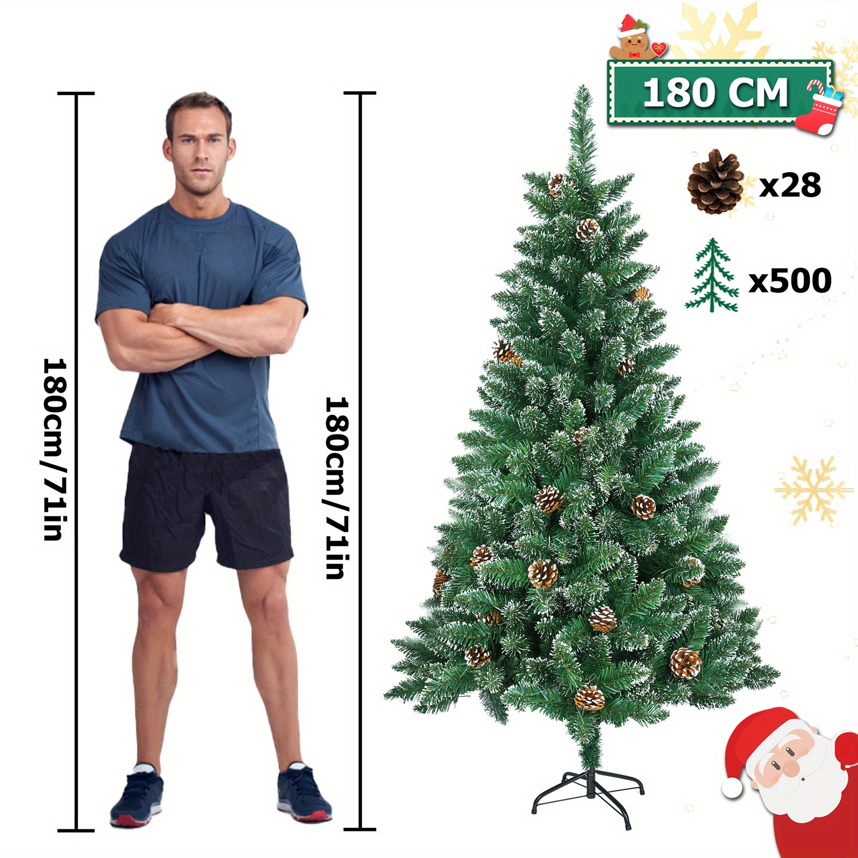 Image of Artificial Christmas Tree 120cm-240cm Decoration Tree Artificial Pvc Fir Christmas Tree With Stand Christmas Tree With Snow And Pine Cone Effect