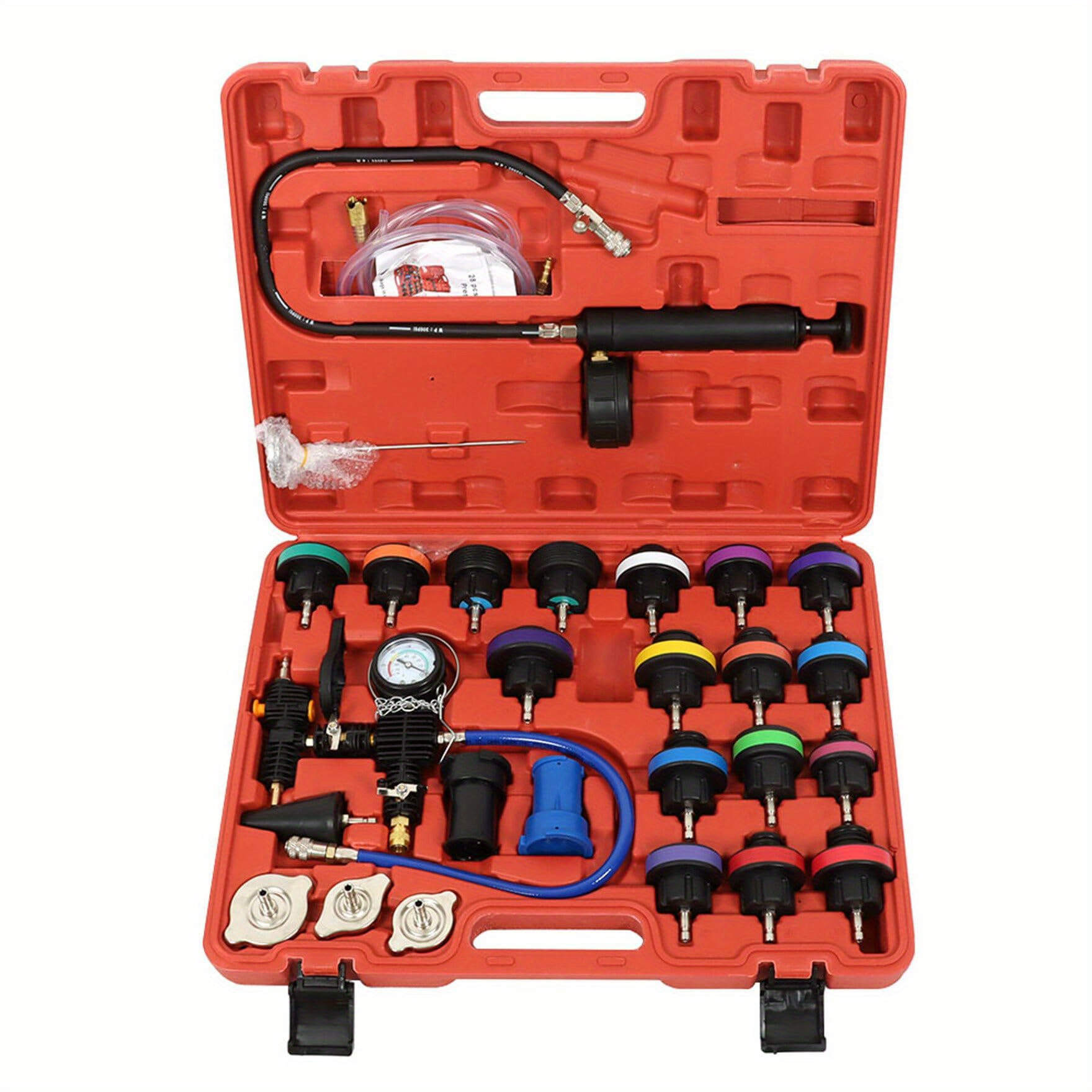 

28 Pcs Universal Vacuum Radiator Test Detection Tool Coolant Pressure Tester Kit Pneumatic Coolant Filling Filler With Carrying Case