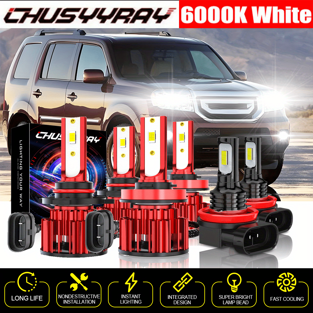 TEMU Led Headlight+fog Light Bulbs Combo 9005+h11+h11 Fit For Pilot 2006-2018 Two-sided Csp Chip 120w 32000lm 6000k Cold White Plug And Play