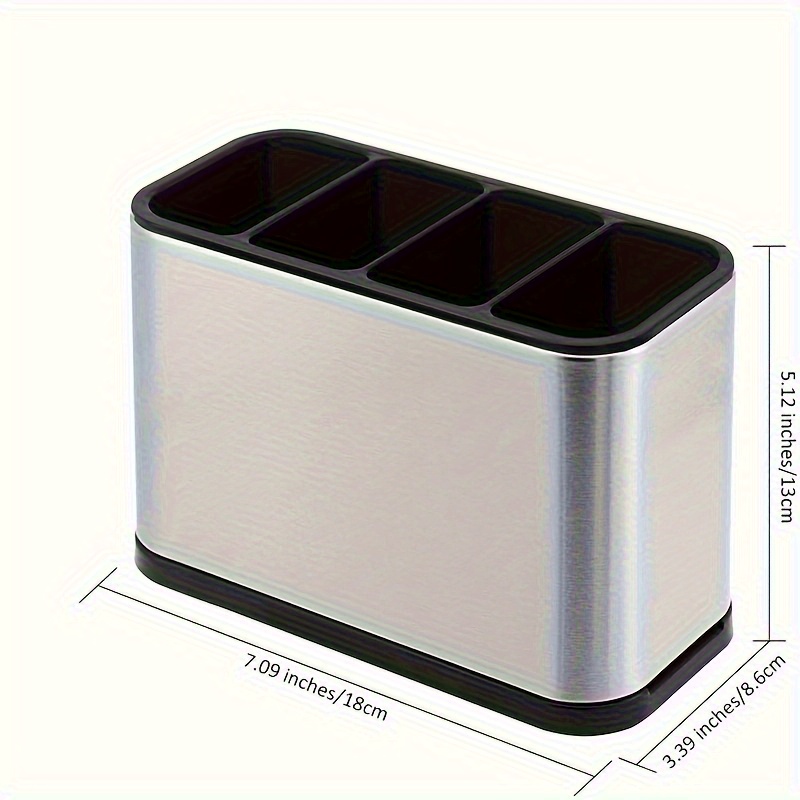 

Organisateur de ustensiles de cuisine en acier inoxydable, porte-couteaux avec trous d'évacuation, boîte de rangement de place pour , couteaux, , cuillères, outils - 7.09x5.12x3.94 pouces