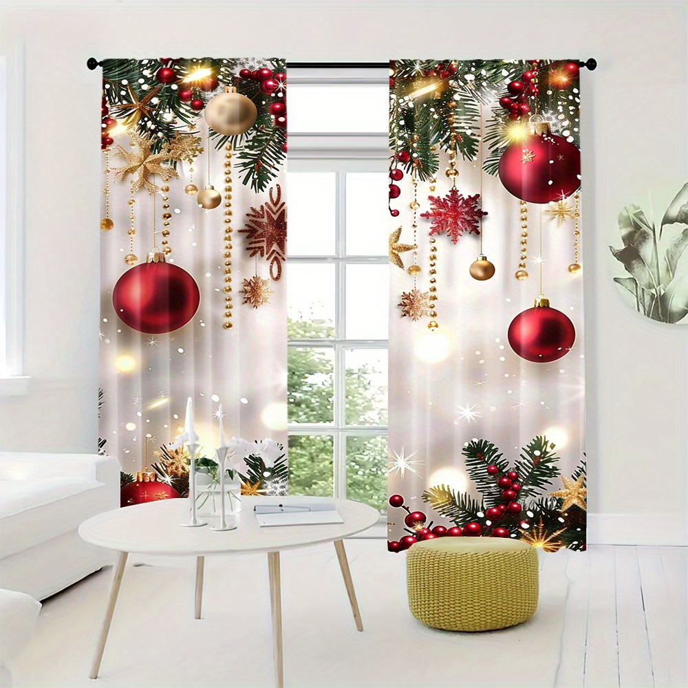 2pcs christmas decor curtains rod pocket digital printed polyester drapes for living room kitchen bedroom more machine washable home decor without rod details 9