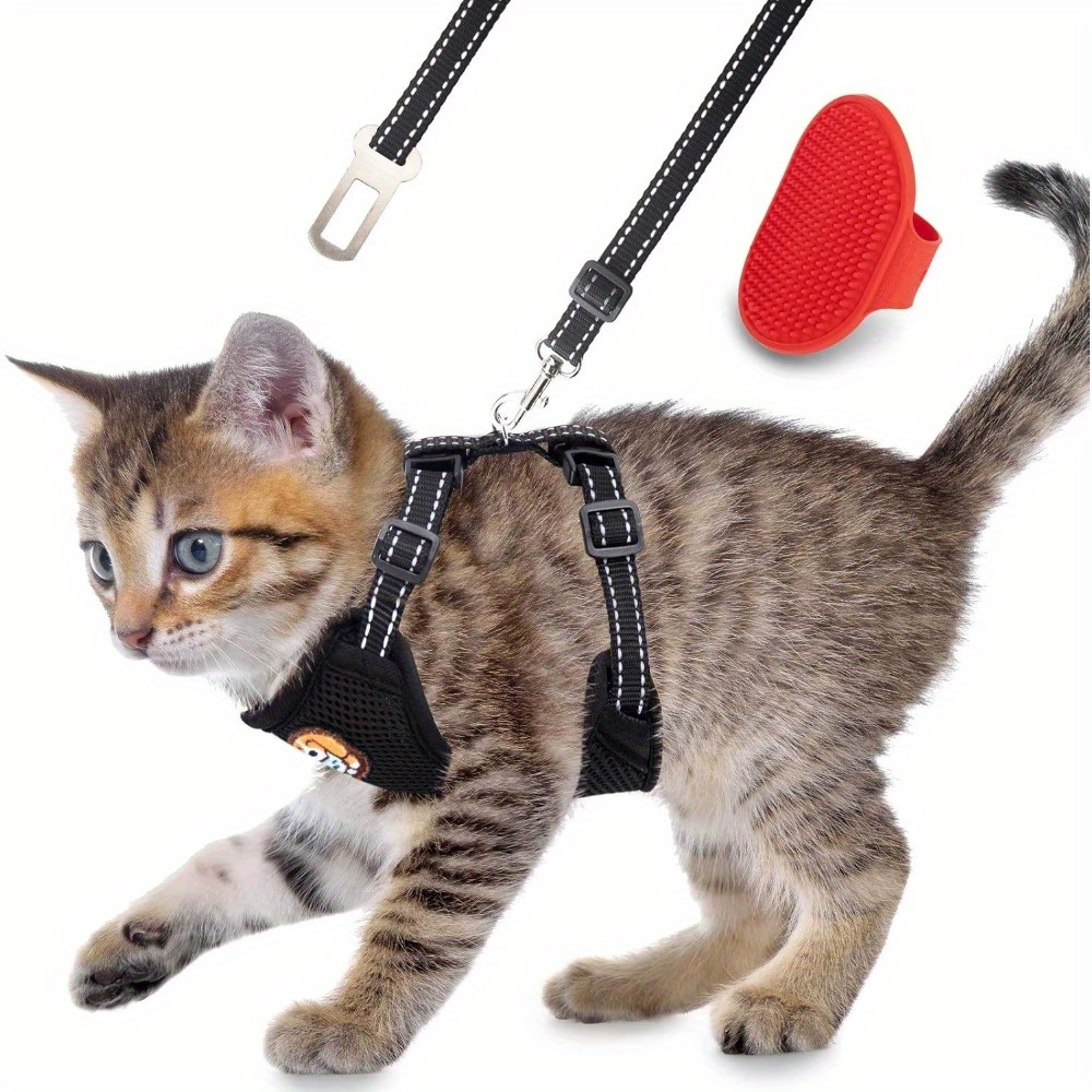 

Reflective Kitten Harness & Leash Set - Escape-proof, Adjustable Cat & Puppy Walking Gear With Car Seat Belt Attachment, Breathable Mesh, Easy Clean, For Small Pets, Cat Harness