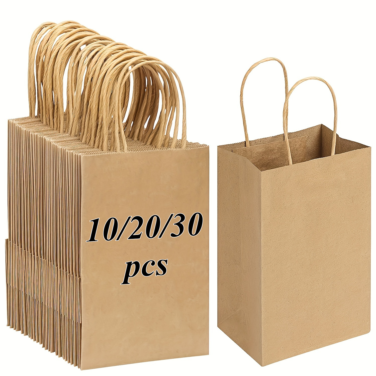 

10/20/30pcs Regular Medium Bulk Brown Kraft Paper Bags With Handles, Grocery Shopping Retail Bags, Small Business Supplies, Birthday Wedding Party Gift Wrapping Tote Bags And Supplies