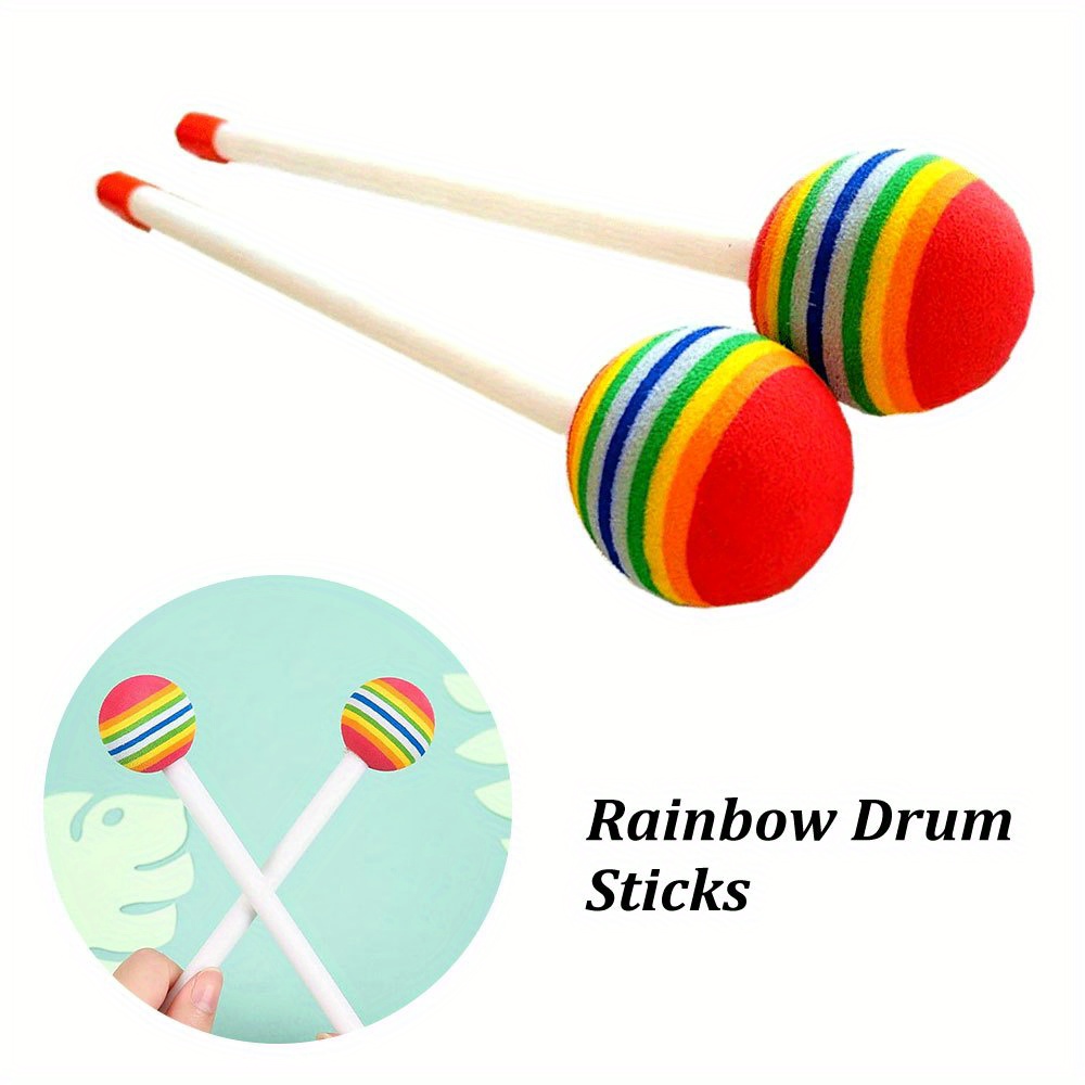 

1 Pair Rainbow Drumsticks, Soft Foam Heads, Percussion Instrument Accessories, Drumsticks For Drum Set, Mixed Colors