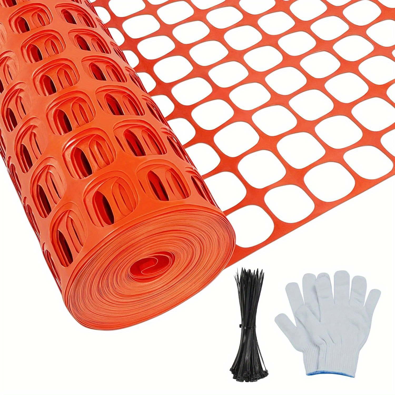 

4'x100' Heavy-duty Orange Plastic Mesh Safety Fence Roll With Zip Ties & Gloves - Reusable, Uv-resistant Netting For Garden, Construction, Animal Barrier, And Snow Fencing, Fences For Outside