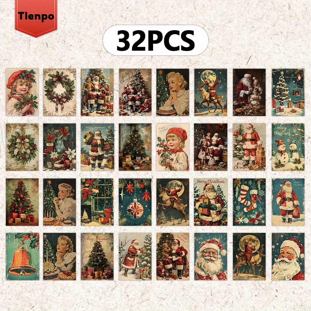 Image of Set Of 32 Vintage Postcards, Perfect For Wall Decor, Holiday Greetings, Messages, And Souvenirs, Including Christmas Themes
