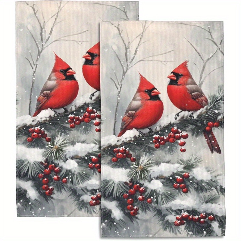 

2-pack Christmas Bird Hand Towels, 18x26 Inch, Soft Polyester, Machine Washable, Themed, Woven, , Decorative Kitchen & Spa Towels For Home