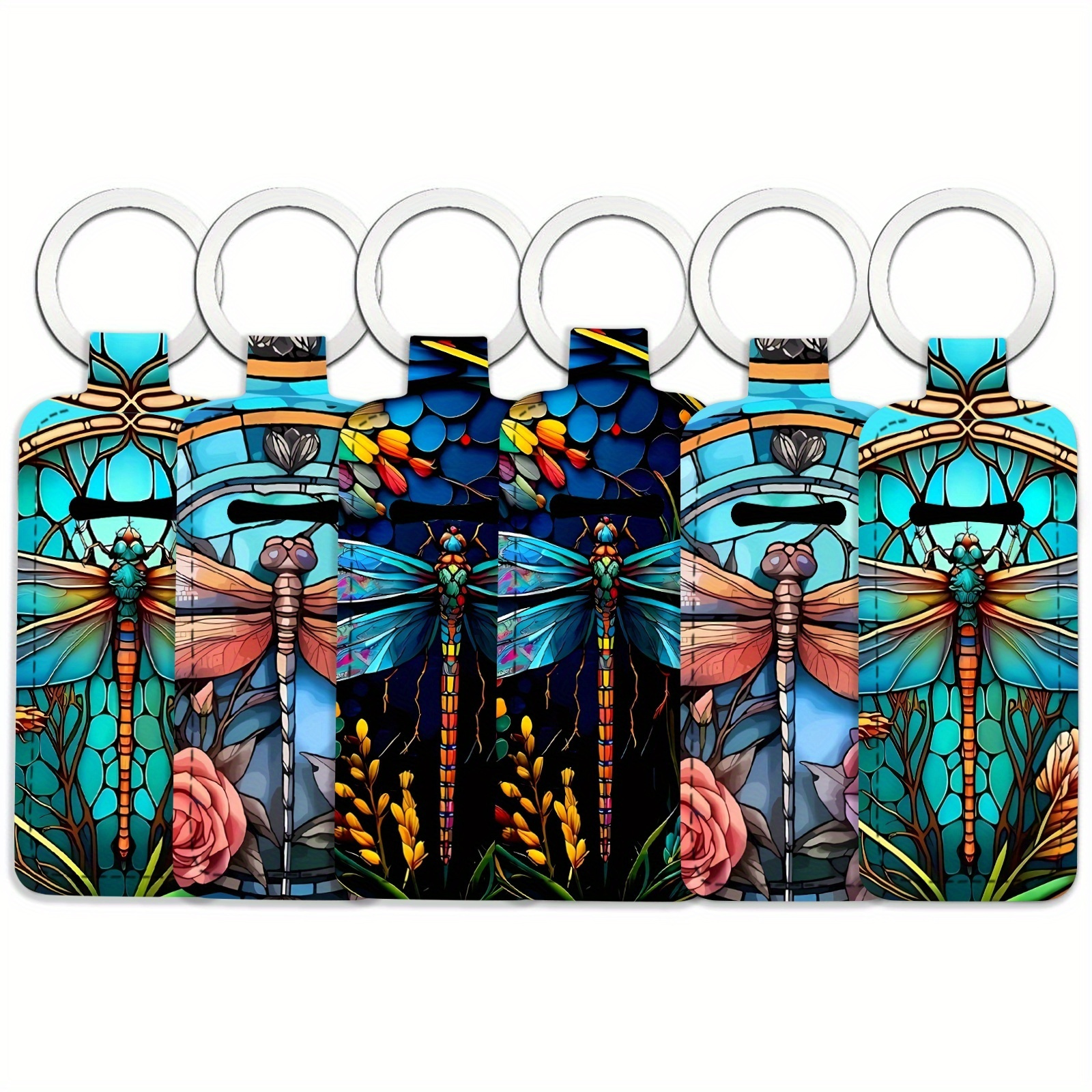 

6pcs Dragonfly Lipstick Holder Keychains - Cute Cartoon Animal Design, Stainless Steel & Fabric, Travel & Gifts