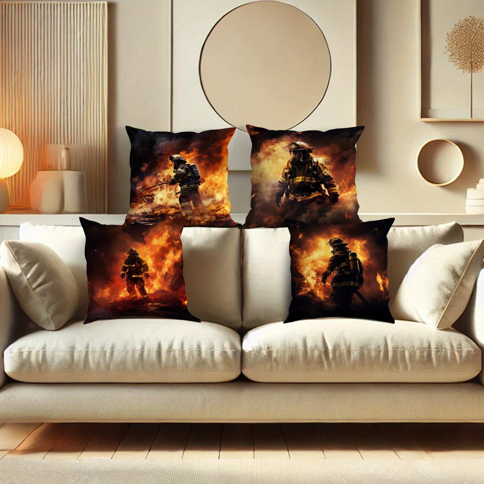 

Firefighting Pattern Pillowcase, In A Set, , Comfortable And , Suitable For , Bedroom, , Car, Sofa,