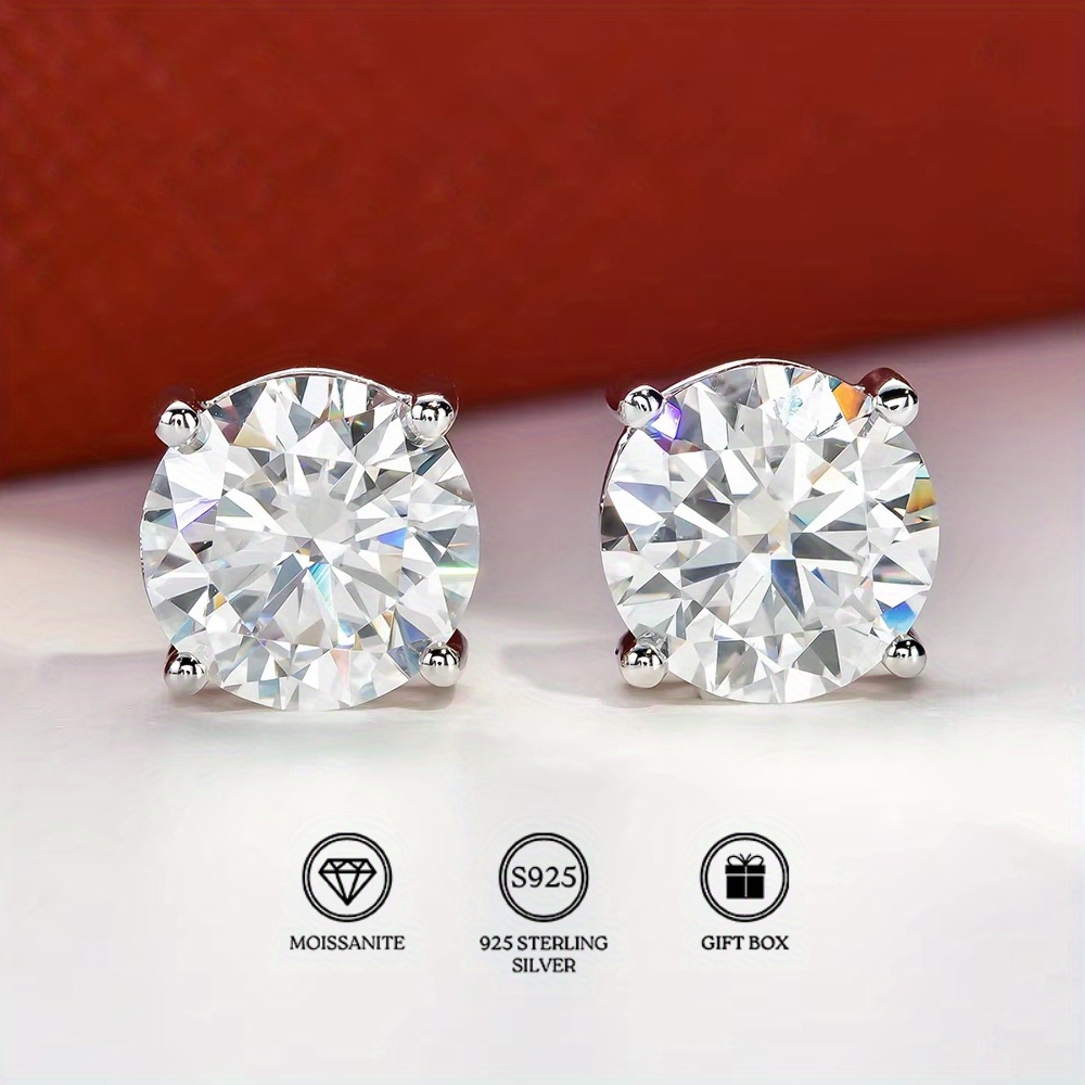 

Sparkling Moissanite Stud Earrings - 0.5/1/2/3 Carat, 925 Sterling Silvery, Anniversaries & , Moissanite Jewelry, Spark Grow