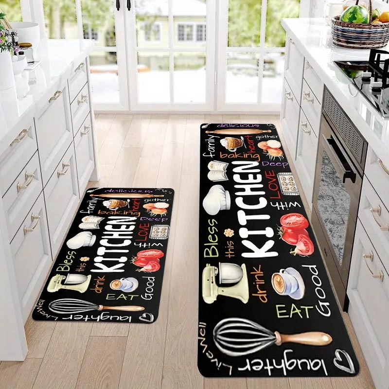 1pc thick 1 1cm kitchen floor mat with kitchen utensil pattern print thickened polyester fiber mat for   room porch balcony and home decoration