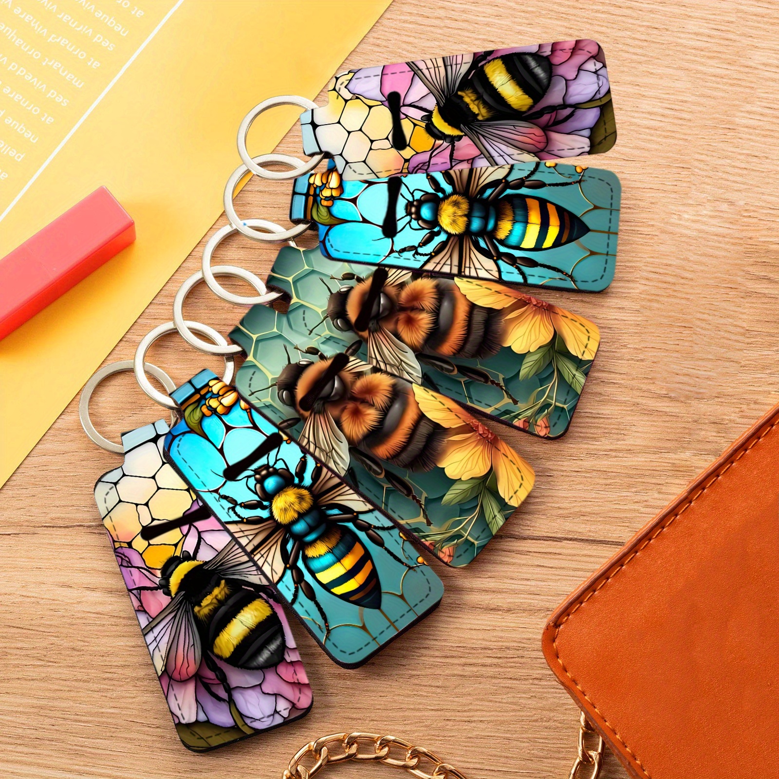 

6pcs Bee Keychains - Steel & Sleeve For Lip , - For Women &