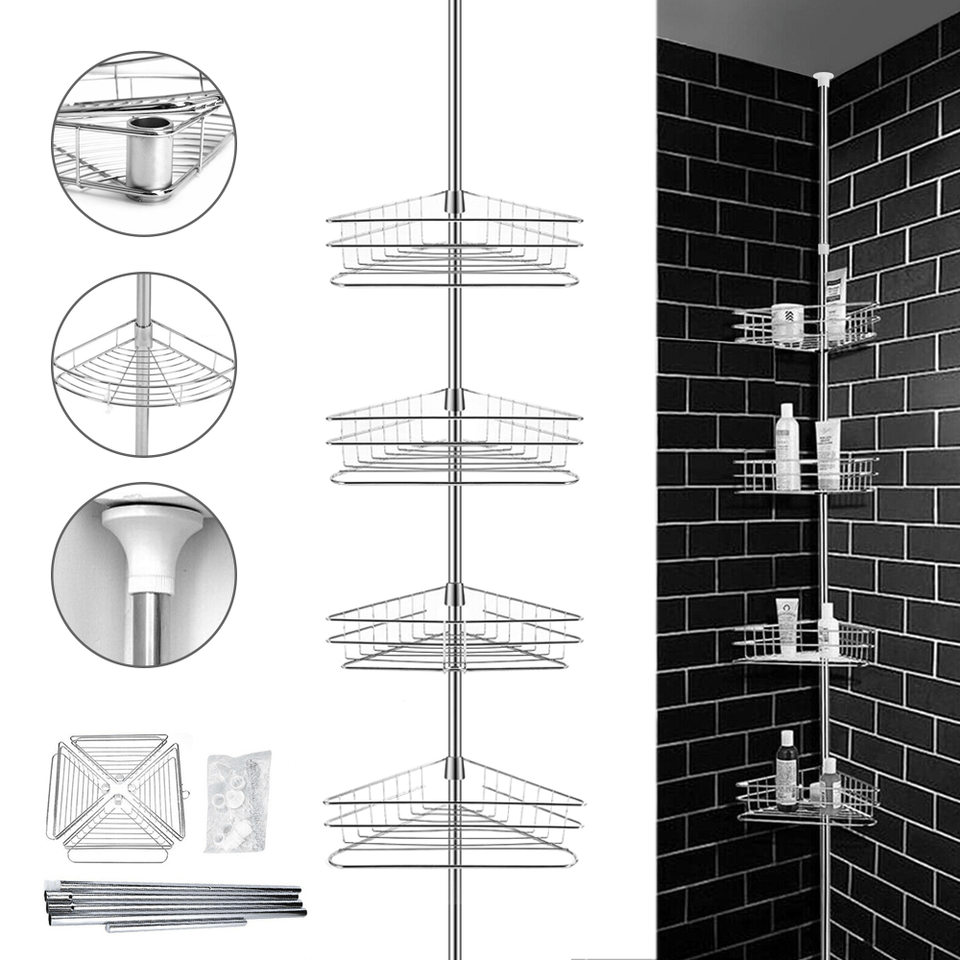 Temu Bathroom Shelf Telescopic Shower Shelf 190-310Cm Corner Shelf Shower Corner Shower Shelf 4 Shelves, Utility Racks-image