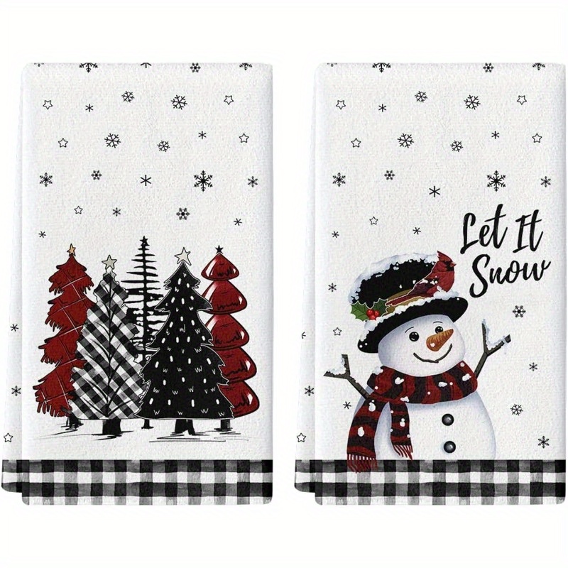 

2-piece Christmas Hand Towels Set - Woven Polyester, Super Soft, Absorbent Dish Cloths - Style With Vintage Snowman And For Bathroom, Home, Hotel, Gym, Spa, Yoga - Machine Washable