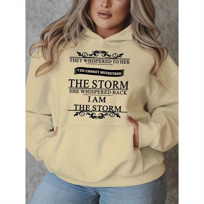 

Plus Size Inspirational Sweatshirt For Women - Polyester Long Sleeve Hooded ' The ' , Slight , Fall/ Oversized