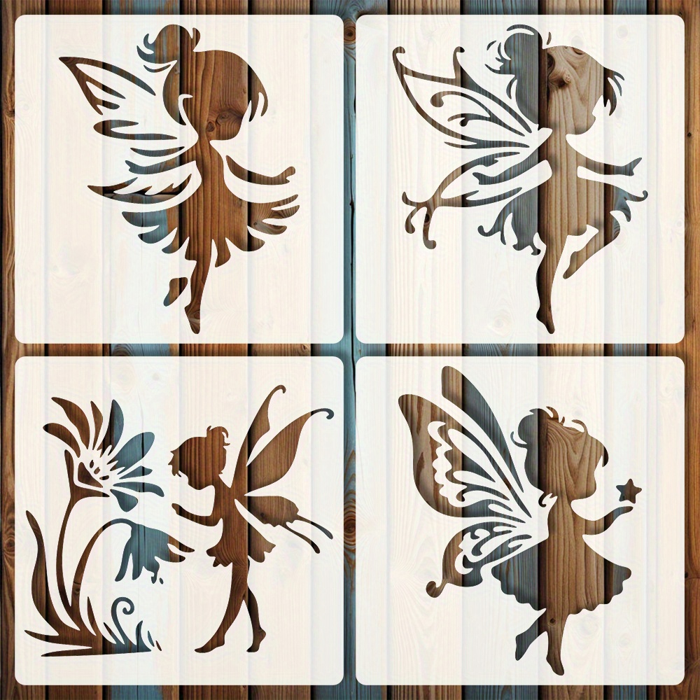 

Fairy Stencils, 4-pack, 6", Flexible Mylar Drawing Templates, Reusable Craft Stencils For Painting On Walls, Furniture, Home Decor - Loose Sheet Design, Washable &