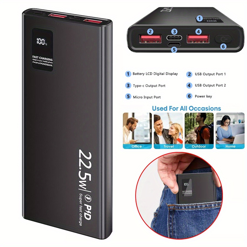 

10000mah Power Bank Portable Charger, 3-port Mobile Power .5w Charging, External Battery Pack, For /15/14/13 And Other For Phones Suitable As Christmas And New Year Gifts