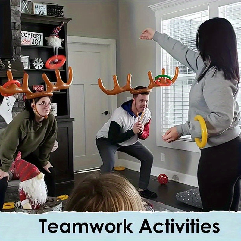 

2 Sets Of Inflatable Reindeer Antlers Game, (2 Inflatable Reindeer Antlers, 8 Reindeer Ring Tosses) Inflatable Reindeer Antlers Hat With Ring, Suitable For Games