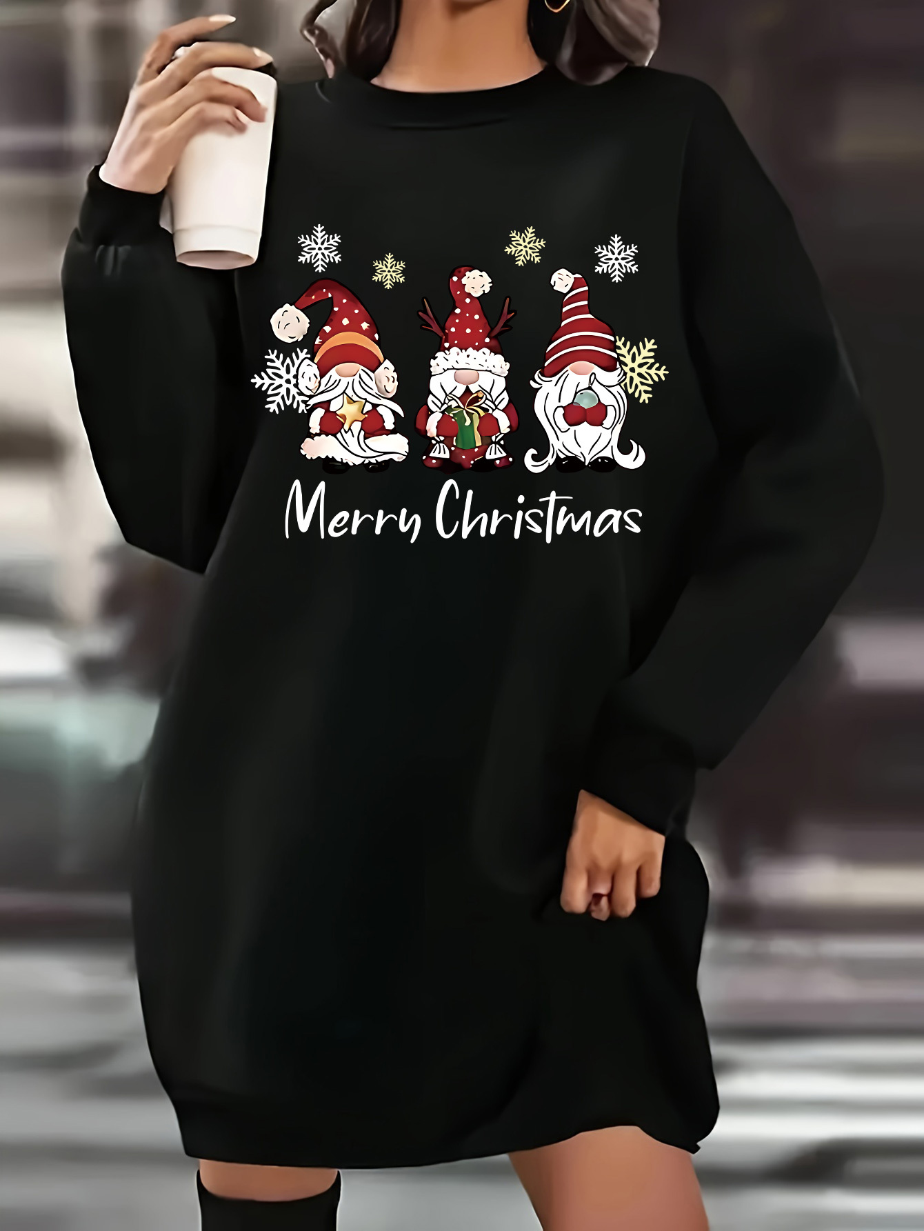 plus size christmas tree print tunic dress for women - casual crew neck  long sleeve knit polyester dress with stretch - fall/winter pullover  sweater dress - women' clothing - Temu