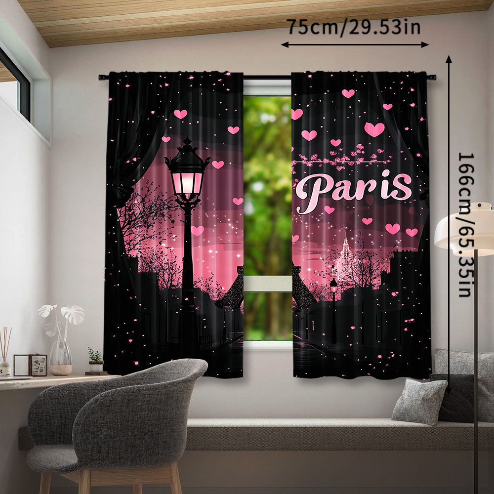 TEMU 2pcs, Paris Curtains For Bedroom Living Room Window Curtains Black Pink Women Room Decor Curtain Romantic Window Drapes French Window Treatments