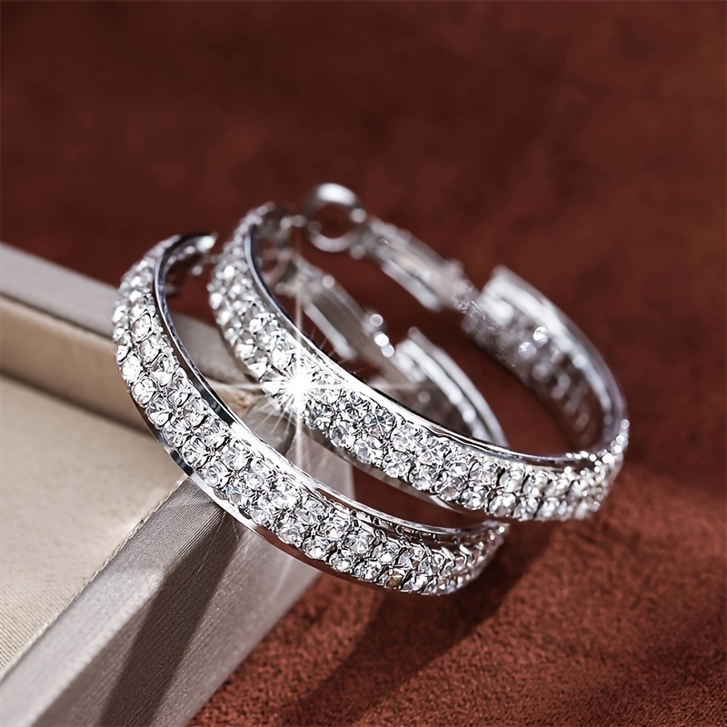 Image of A Pair Of Easy And Stylish Shiny Synthetic Zirconia Hoop Earrings, Suitable For Ladies To Wear Day Parties For Occasions, The Gift