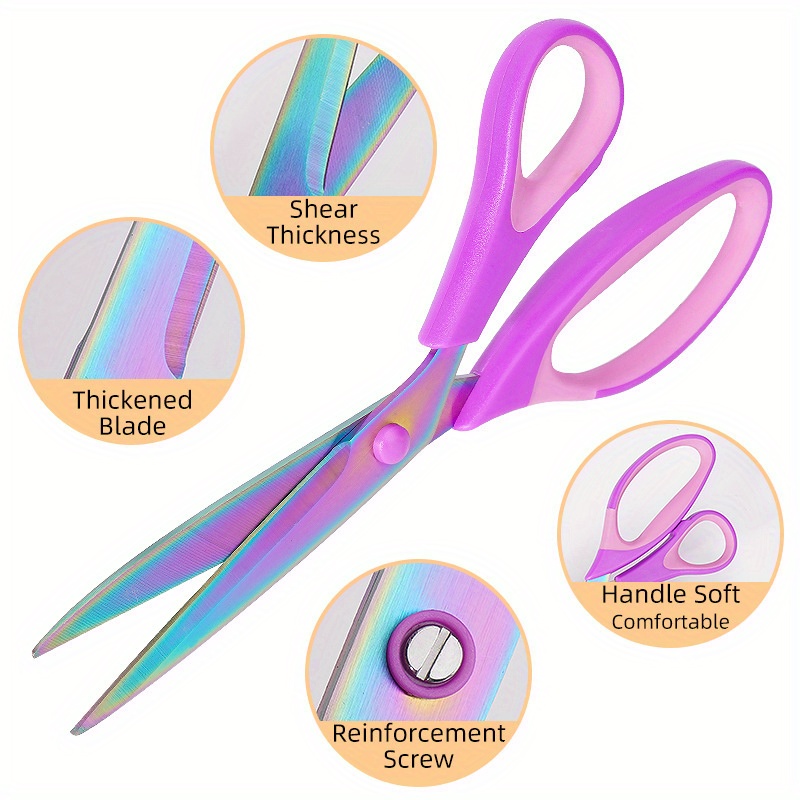 TEMU Multi-functional Stainless Steel Titanium-plated Scissors Set - Purple, Ideal For Office And Home Tailoring