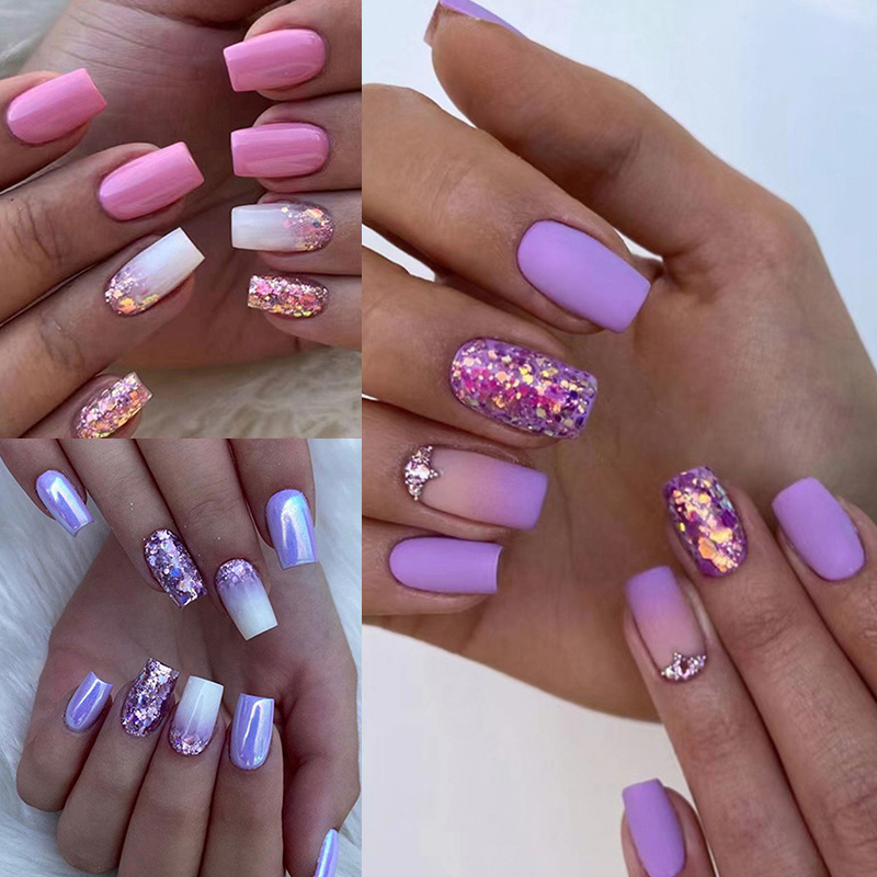 

72pcs (3 ) Purple Rhinestonessequins False Artificialacrylic Reusable Fake Glueon For Women