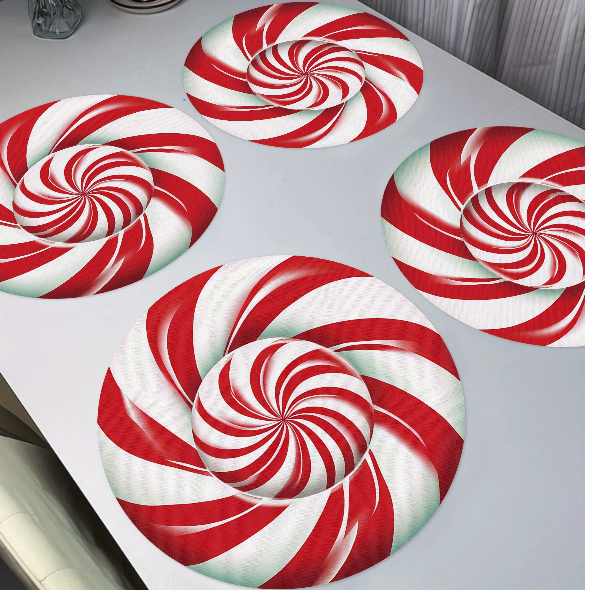 

Jit Set Of 4 Round Polyester Table Placemats, Hand-washable Woven Place Mats With Non-slip Design For Party Dining Decor, Christmas Candy Pattern - 15 Inch