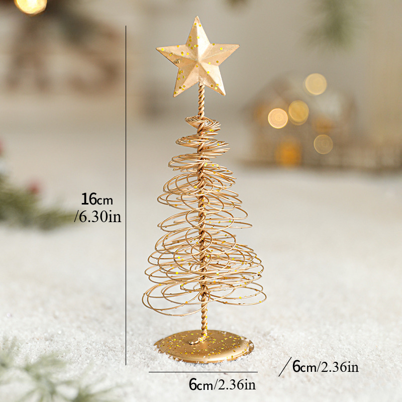 TEMU Chic -inspired Mini Iron Star Christmas Tree - Battery-free Metal Tabletop Decor For Holiday , Christmas Decor