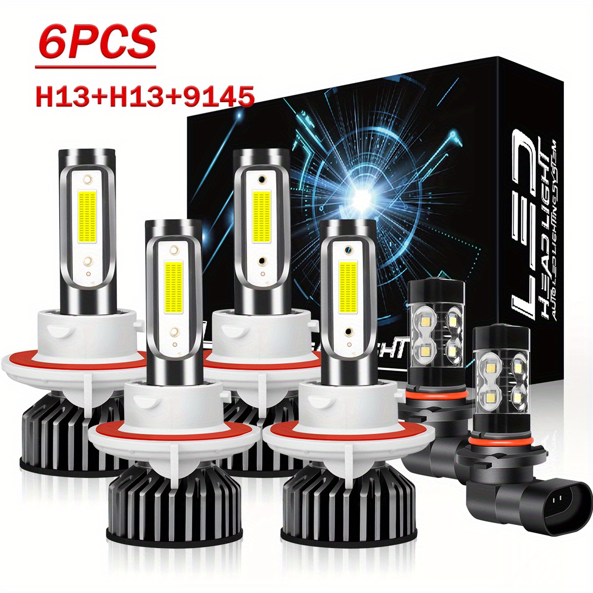 

6pcs For Ford F350 F550 2005- Led Headlight H13/ 9008 + H13/ 9008 Low + 9145 Led Fog Bulbs, 6000k