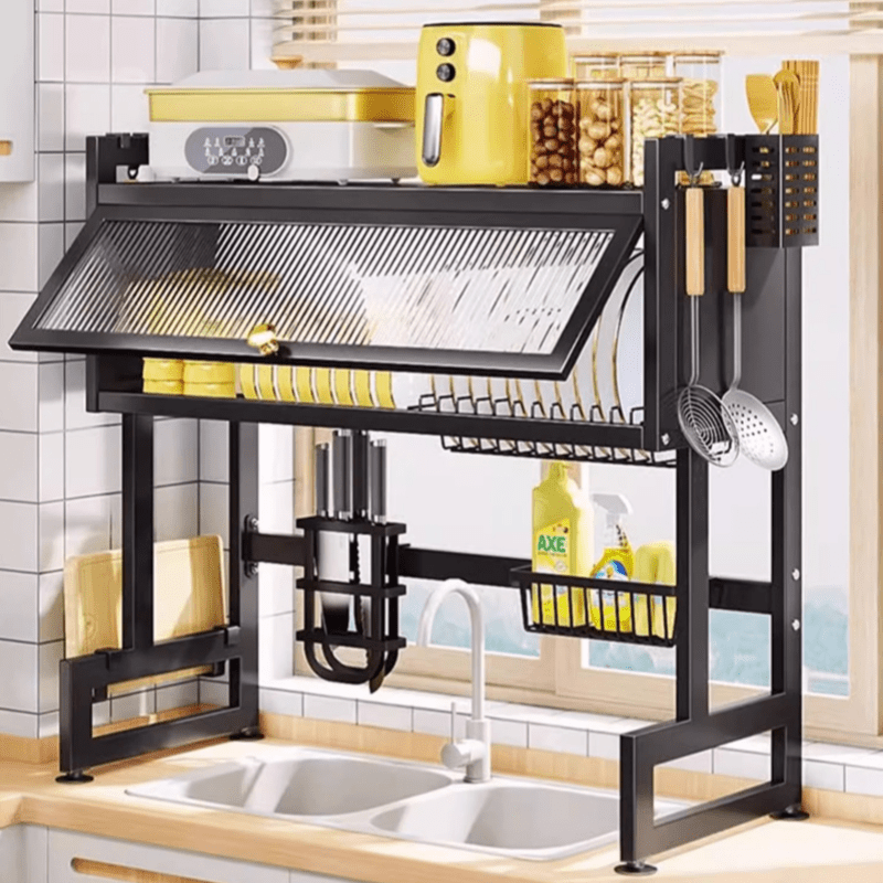 Over The Sink Dish Drainer Drying Rack 3 Tier Over Sink Dish Rack For A Tidy Kitchen Sink Shelf Organized Space-Saving Dish Rack With Cover For Dishes, Glasses, Bowls, And Cutlery