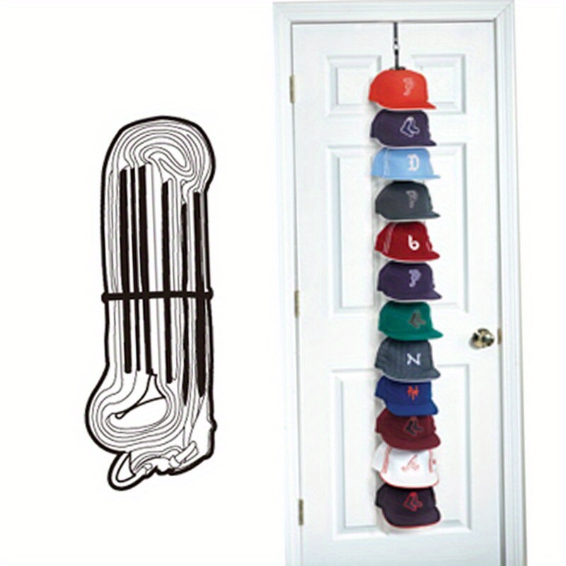 TEMU 1pc Over-the- Rack Organizer Metal , Portable Nylon Strap Hanging Hat Storage For Baseball Caps, Wall-mounted Display For Closet Organization