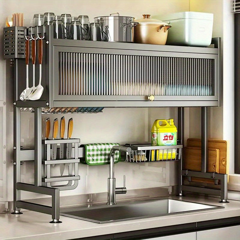 Over The Sink Dish Drainer Drying Rack 3 Tier Over Sink Dish Rack For A Tidy Kitchen Sink Shelf Organized Space-Saving Dish Rack With Cover For Dishes, Glasses, Bowls, And Cutlery