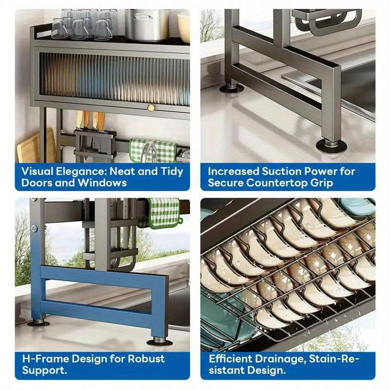 Over The Sink Dish Drainer Drying Rack 3 Tier Over Sink Dish Rack For A Tidy Kitchen Sink Shelf Organized Space-Saving Dish Rack With Cover For Dishes, Glasses, Bowls, And Cutlery